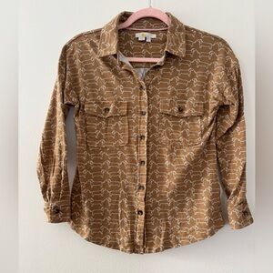 Boden Brown Collared Dachshund Shirt Long Sleeve 4 Petite Cotton Modal Blend